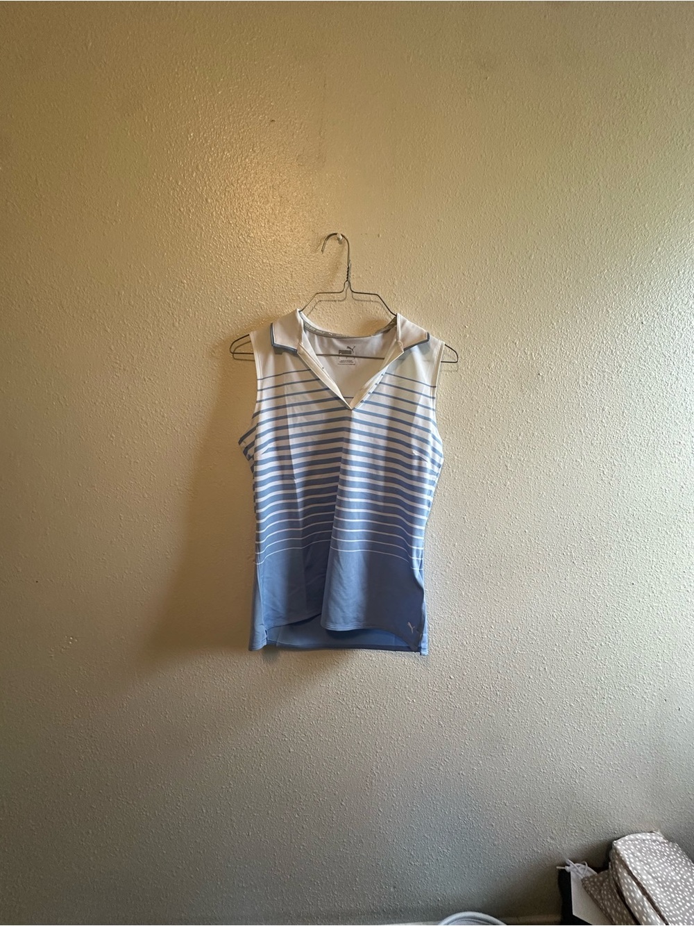 Puma Women's Sleeveless Striped Polo Tank - Blue and White